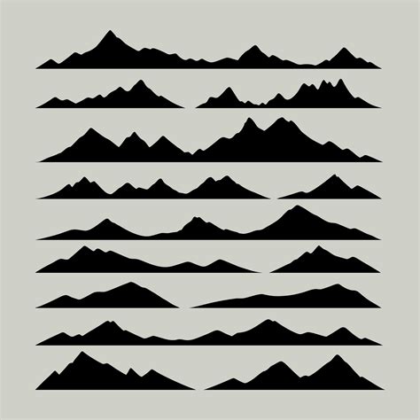 Set Of Mountains With The Silhouettes Of Mountains Mountain Icons Set