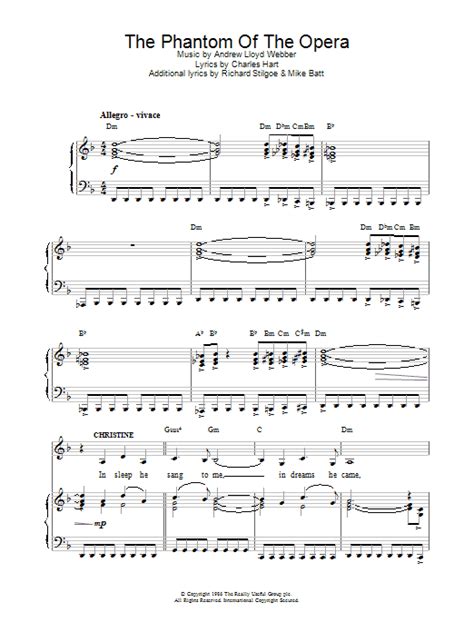 The Phantom Of The Opera Sheet Music Andrew Lloyd Webber Piano