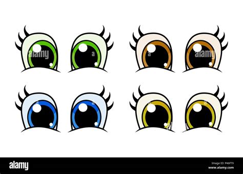 Cartoon Character Eyes With Lashes Set Vector Design Isolated On White
