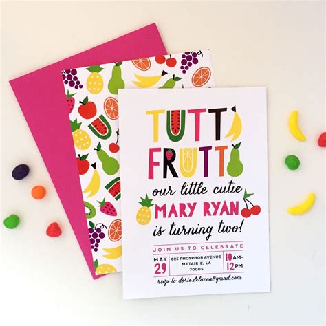 Fruit Filled Tutti Frutti 2nd Birthday Invitations Fruit Party Party