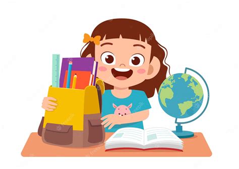 Premium Vector Happy Cute Girl Studying On Cute Table