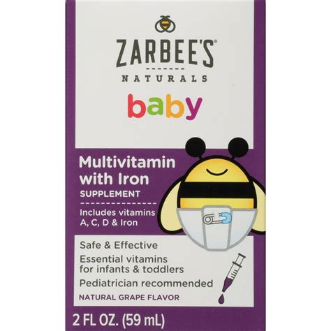 Zarbees Naturals Baby Multivitamin With Iron Supplement Grape 2 Fl