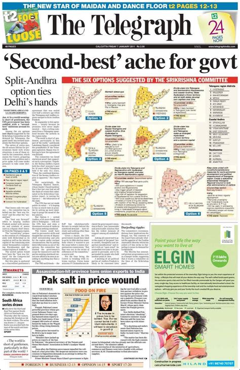 Newspaper The Telegraph India India Newspapers In India Friday S Edition January 7 Of 2011