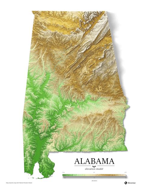 Alabama Elevation Map With Exaggerated Shaded Relief Oc Ralabama