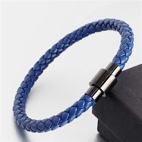 18 5cm blue men s genuine leather bracelet etsy