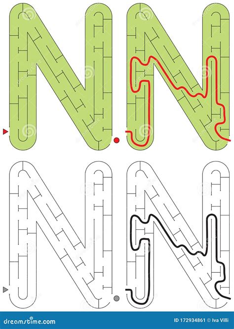 Easy Alphabet Maze Letter N Stock Vector Illustration Of Solution