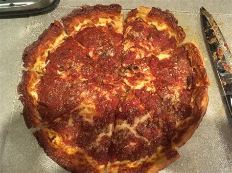 Homemade Deep Dish Pepperoni Pizza Food Network Recipes Food Deep