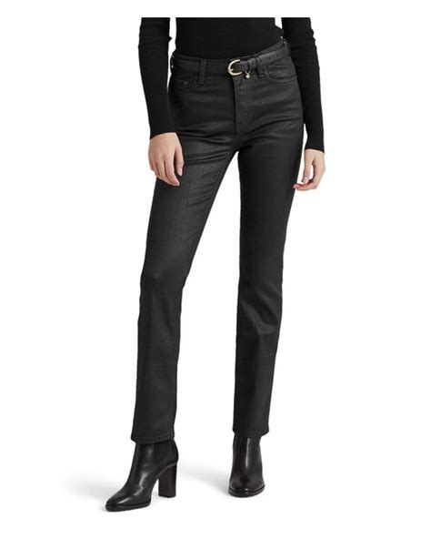 Lauren By Ralph Lauren Coated High Rise Straight Ankle Jeans In Black