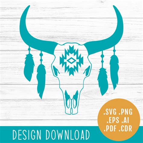 Cow Skull With Feathers Svg Design Instant Download