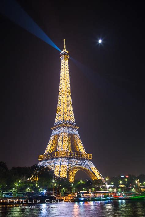 River Seine Full Moon And Eiffel Tower At Night Paris