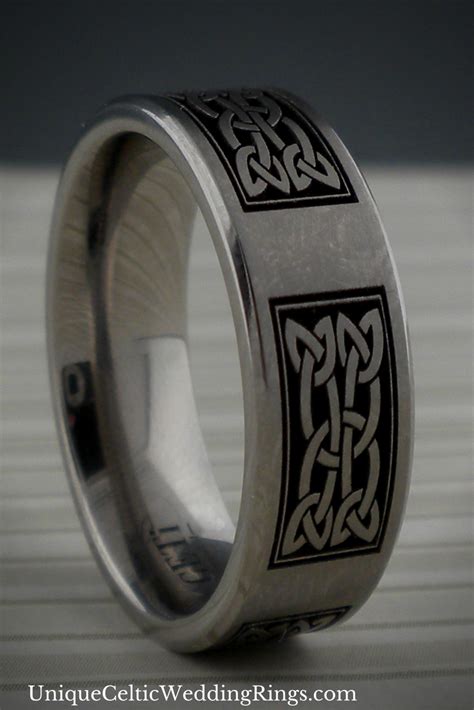Flat Profile Celtic Knot Wedding Ring Chamfered Edges With Laser