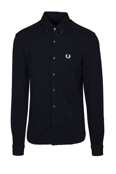Fred Perry Long Sleeve Pique Shirt Navy M1657