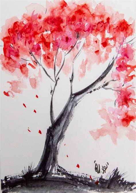 Sakura Painting Tree Original Art Watercolor Cherry Blossoms Etsy