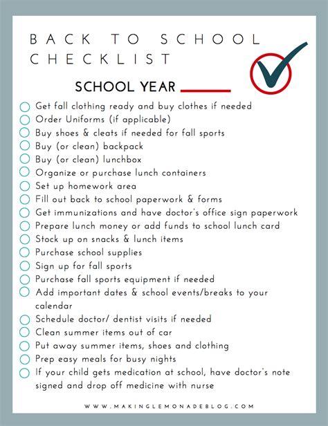 Before School Checklist Free Printable
