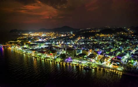 Aerial View Of Night Ha Tien Town Kien Giang Vietnam Stock Image