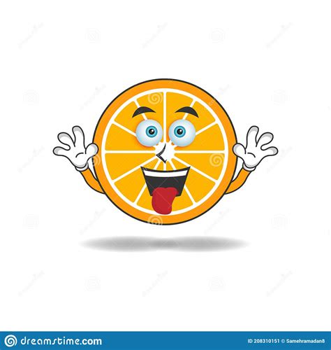 Orange Mascot Character With Laughing Expression And Sticking Tongue