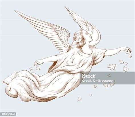 花を散らす空飛ぶ天使古い彫刻スタイルの聖書のイラスト 天使のベクターアート素材や画像を多数ご用意 天使 バロック様式 ベクター画像