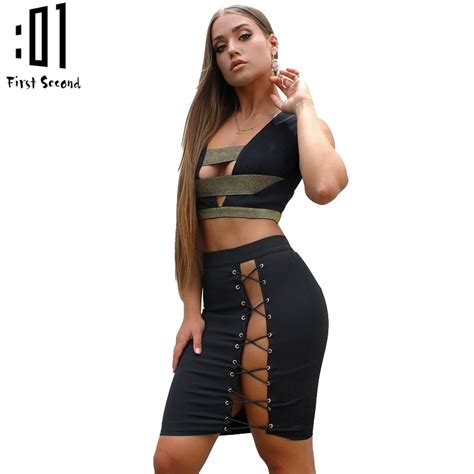 2017 Sexy Split Lace Up Summer Women Bodycon Skirts Bandage Hollow Out