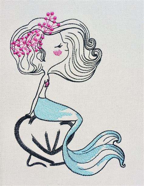 Mermaid Girl Machine Embroidery Design Cute Mermaid Design Etsy In