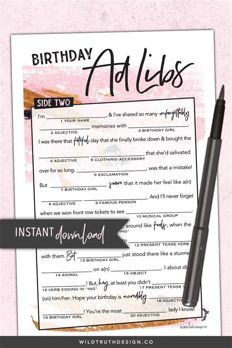 Women S Birthday Mad Libs For Adults Printable Adult Etsy