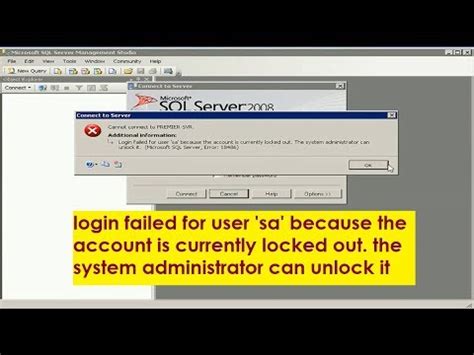 Login Failed For User Sa Because The Account Is Currently Locked Out Administrator Can Unlock It