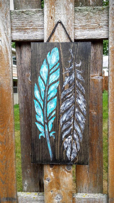 Feather Sign, Teal and Black Feather Sign, Rustic Feather Sign, Feather ...