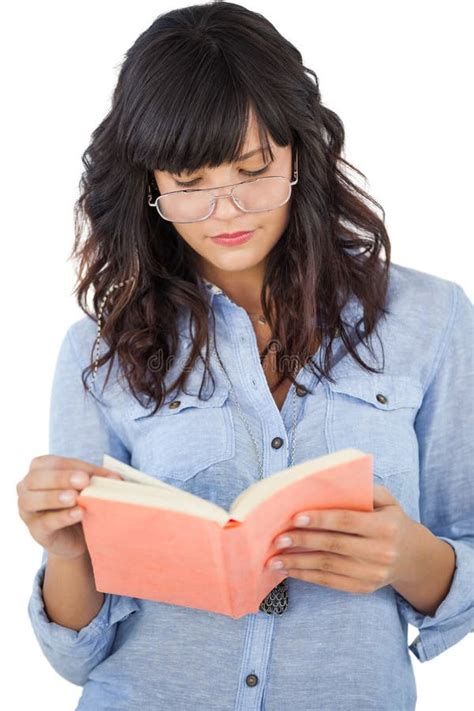 Young Woman Wearing Glasses And Reading Her Book Stock Image Image Of