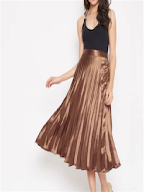 Buy Uptownie Lite Women Brown Satin Pleated Midi Skirt Skirts For