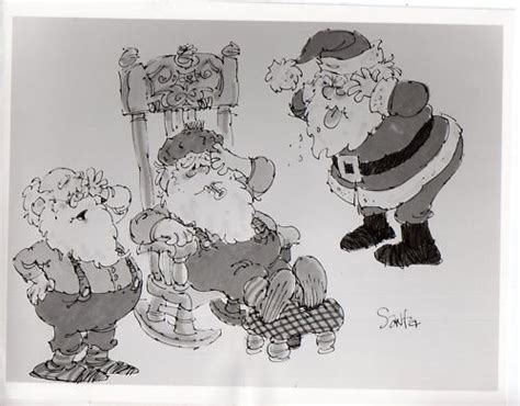 An Old Black And White Drawing Of Santa Claus Talking To Two Other Men