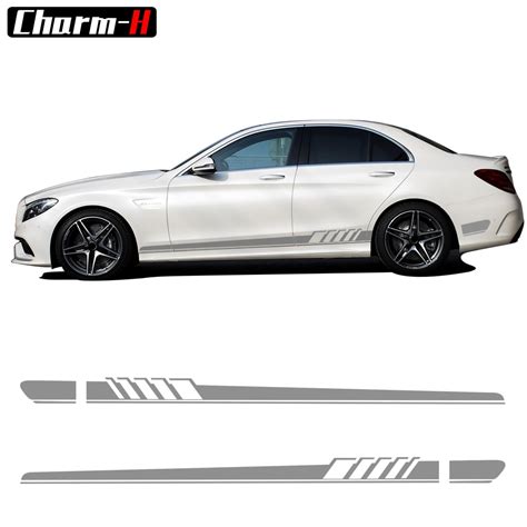 2x Edition 1 Side Skirt Racing Stripes Kit Decal For Benz W205 C180