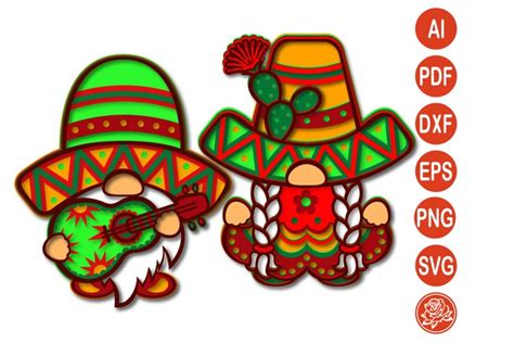 A Couple Layered Mexican Gnomes Svg For Cricut
