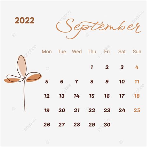 September 2022 Calendar With Flower Line Art September 2022 September