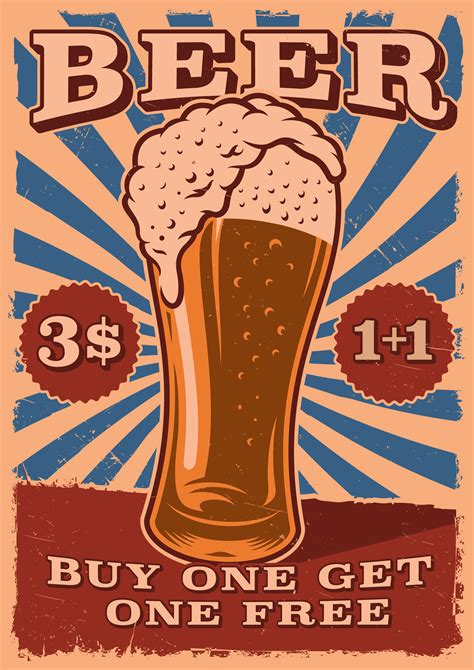 Vintage Beer Poster With A Glass Of Beer Vector Art At Vecteezy