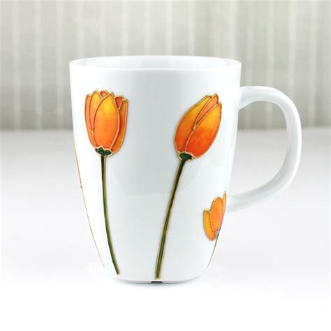 Hand Painted Porcelain Cup Tulips Mug Coffee Mug Tea Cup Etsy