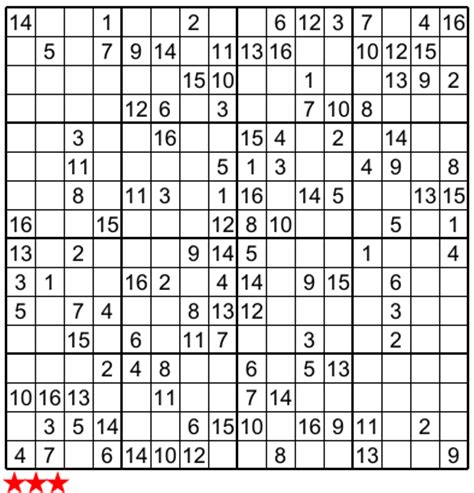 Hexadoku is a variant of classical sudoku, also called giant sudoku, of size 16 by 16, with inner squares of 4x4. Super Sudoku 16X16 e :no 5