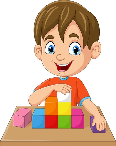 Niño Pequeño De Dibujos Animados Jugando Cubos En La Mesa 8734634