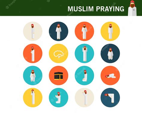 Premium Vector Muslim Praying Position Concept Flat Icons