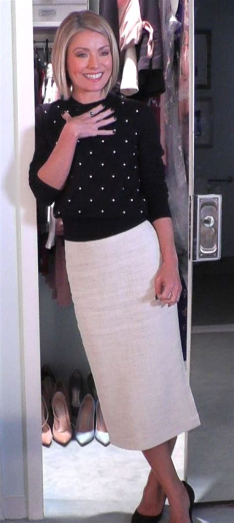 Kelly Ripa Wore This Chanel Black Sweater With Pearls Alc Skirt And