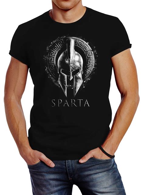 Neverless® Herren T Shirt Aufdruck Sparta Helm Krieger Warrior