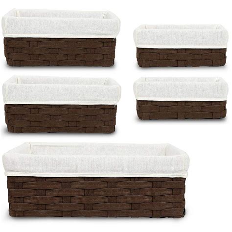 Wicker Basket Storage Baskets for Shelves with Woven Liner (5 Pack