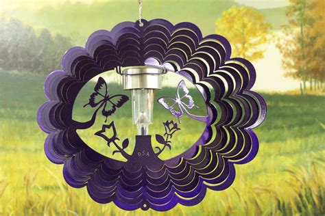 12 Solar Light Butterfly 3d Wind Spinner Purple Starlight