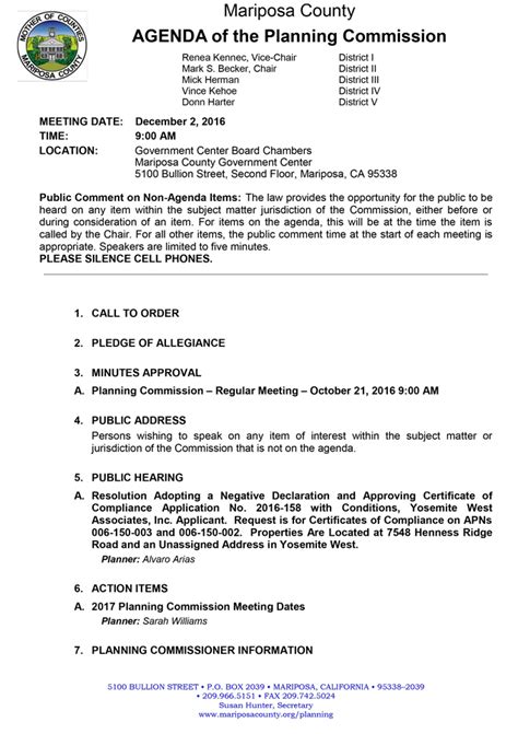 Mariposa County Planning Commission Meeting Agenda For Friday December