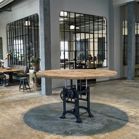 Industrial Round Dining Table With Height Adjustable Base Ind673