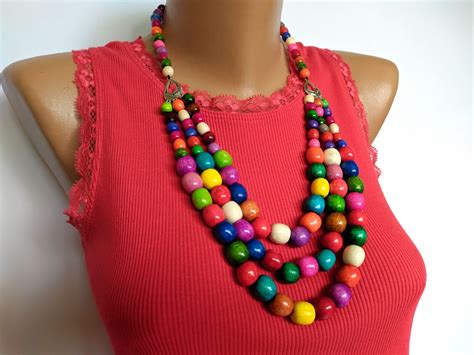Multi Color Bead Necklaces For Womenbeaded Necklace Of Three Etsy