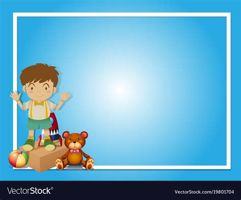 Border Template With Boy And Teddybear Royalty Free Vector