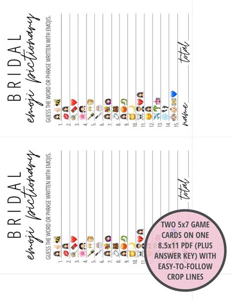 Bridal Emoji Pictionary Free Printable in 2020 | Bridal ...