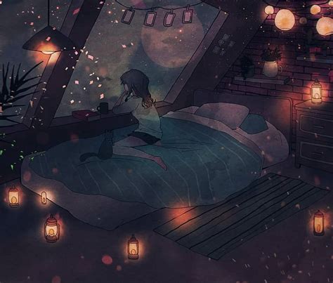 Night Animation Anime Bonito Bedroom Chill Gaze Sad Hd