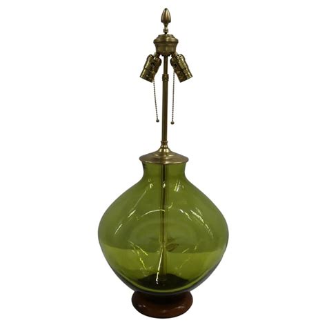 Winslow Andersen For Blenko Pinched Green Glass Table Lamp For Sale