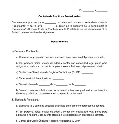 Contrato de Prácticas Profesionales Modelo Word y PDF