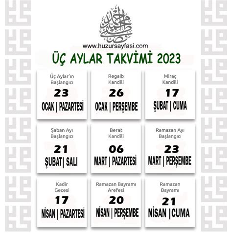 2023 Kandil geceleri takvimi Huzur Sayfası İslami bilgi kaynağınız